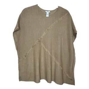 J. Jill Beige Tan Yak Hair Cotton Blend Poncho Fringe Detail Size XS/S Petite